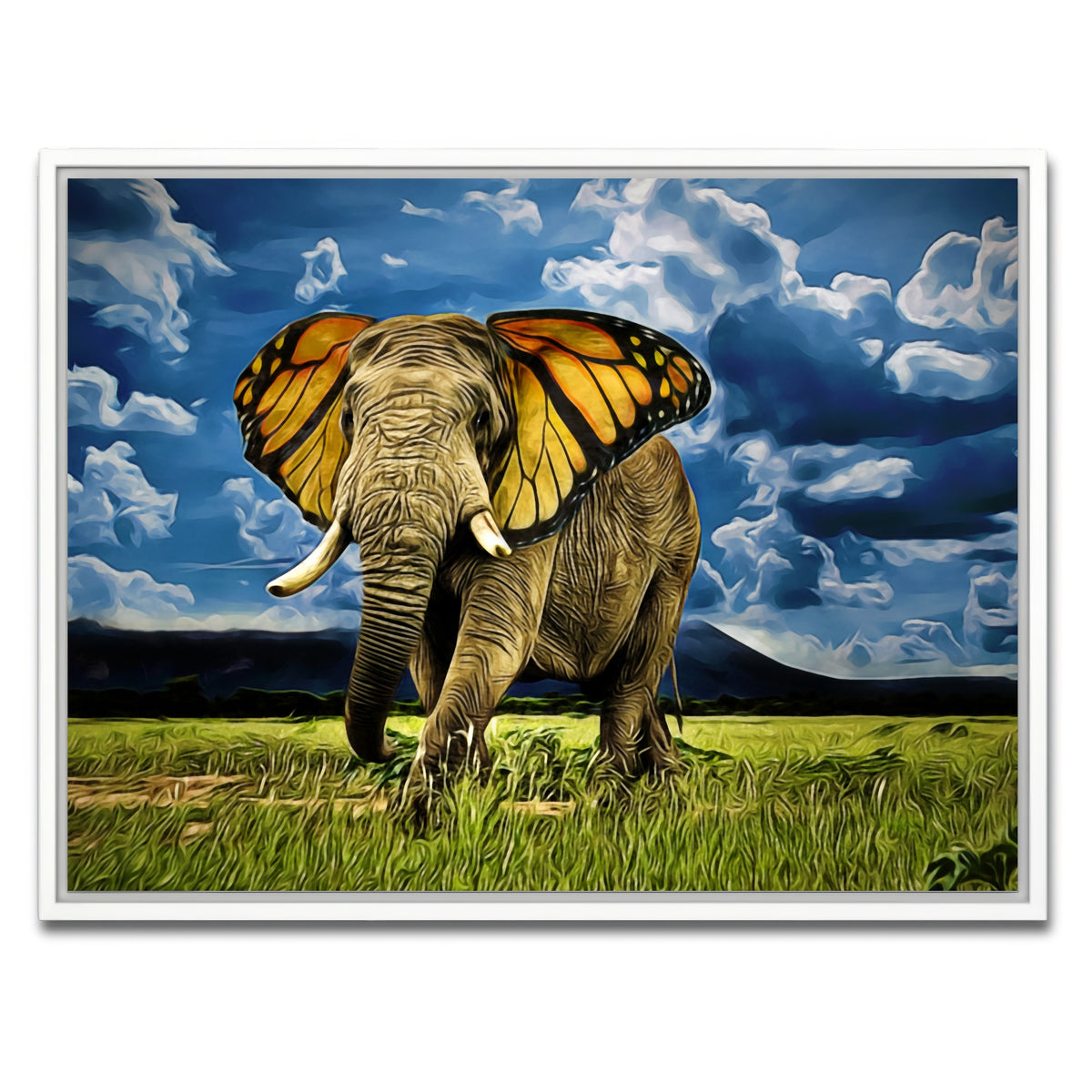 AUTO-MOCKUP WHITE | Butterfly Elephant Wall Art | 1 Piece | White Frame | group=4x3
