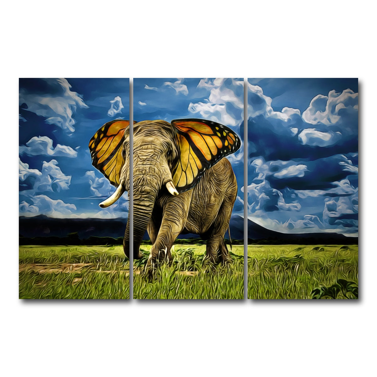 AUTO-MOCKUP WHITE | Butterfly Elephant Wall Art | 3 Piece | Gallery Wrapped | group=12x24