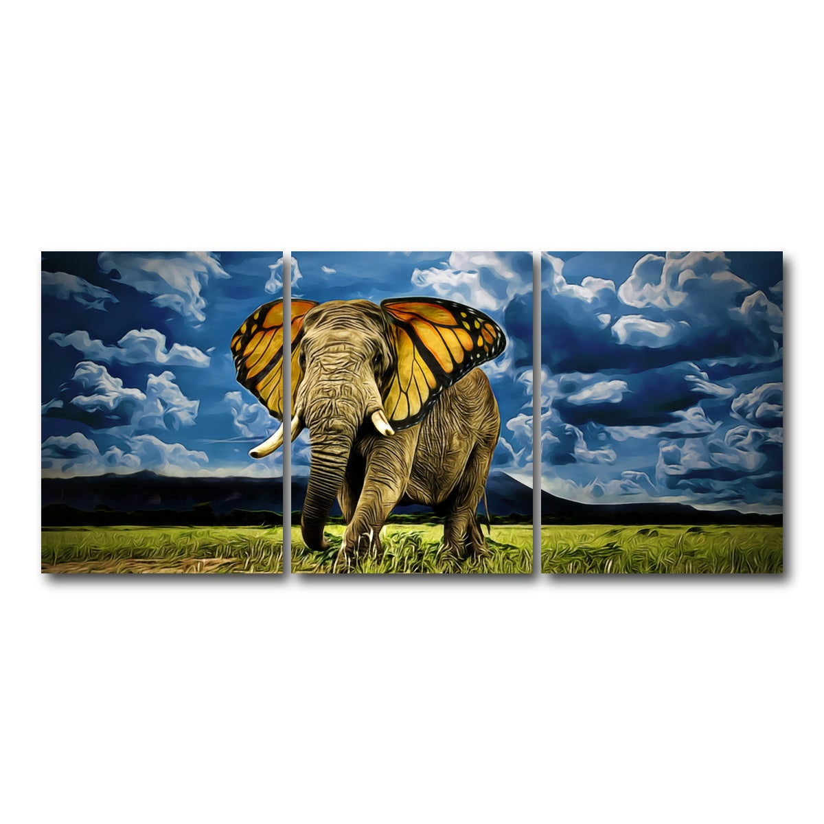 AUTO-MOCKUP WHITE | Butterfly Elephant Wall Art | 3 Piece | Gallery Wrapped | group=18x24