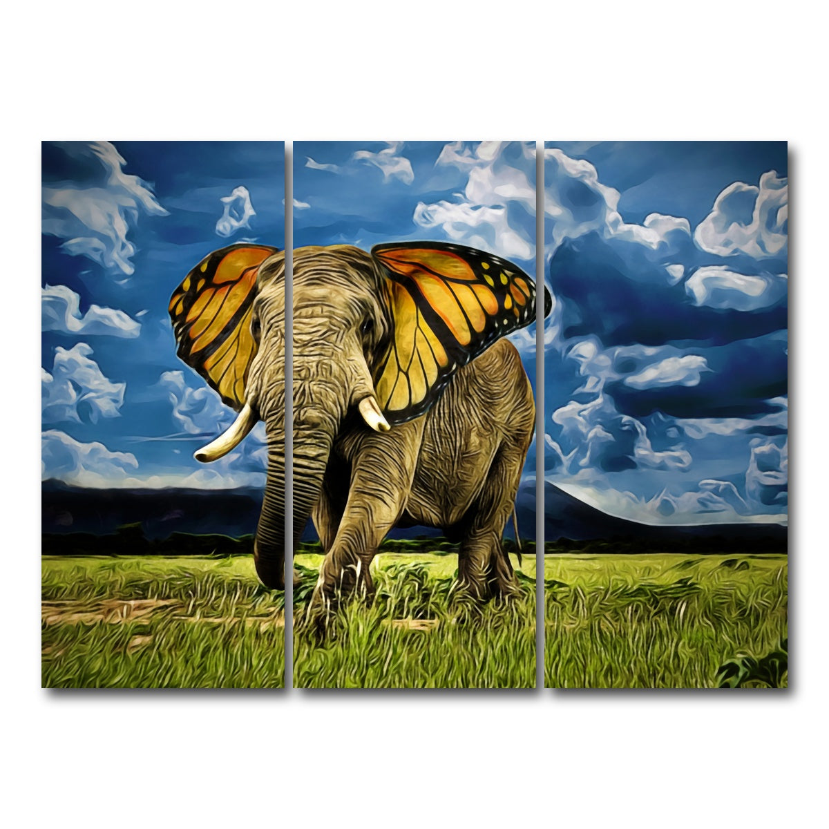 AUTO-MOCKUP WHITE | Butterfly Elephant Wall Art | 3 Piece | Gallery Wrapped | group=8x18
