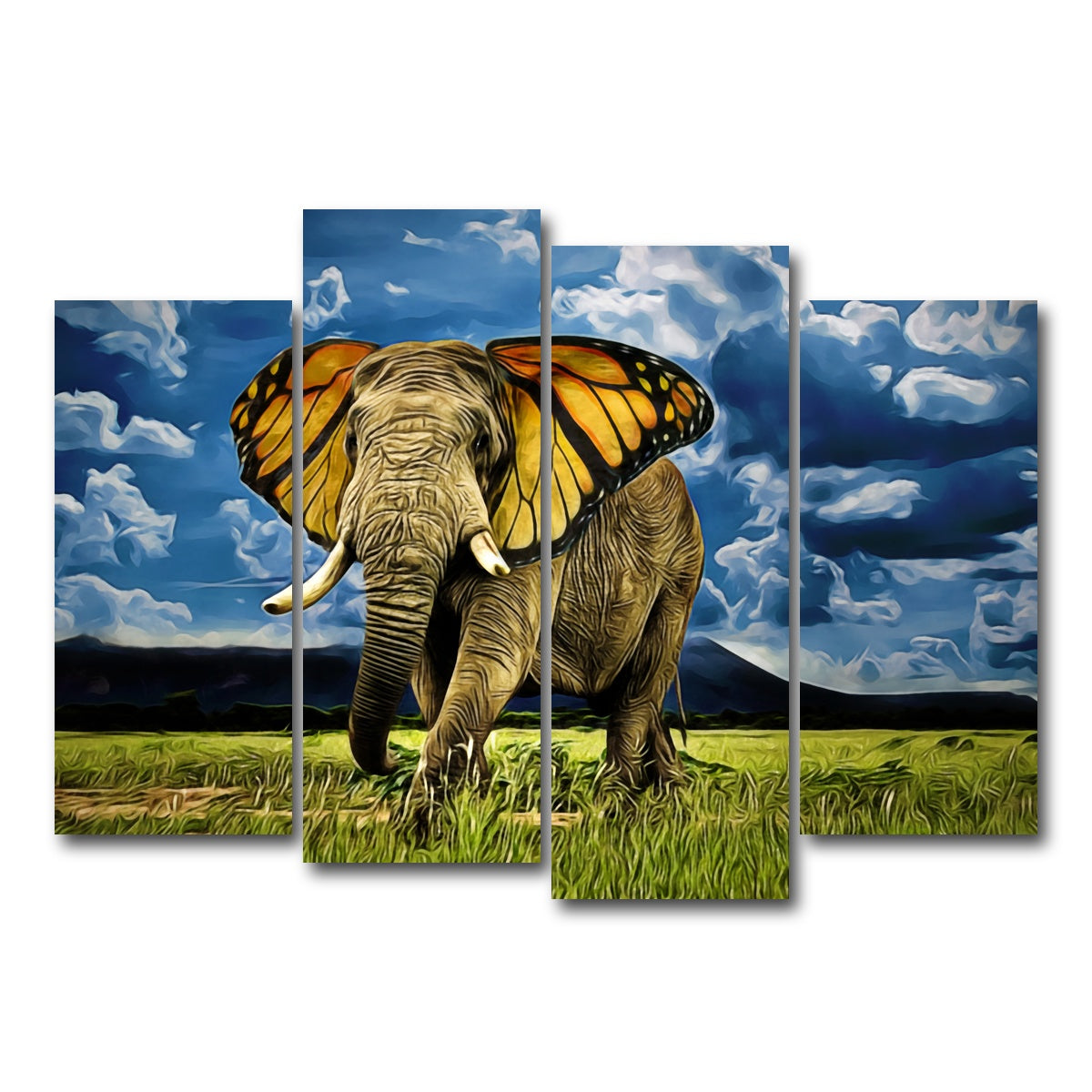 AUTO-MOCKUP WHITE | Butterfly Elephant Wall Art | 4 Piece | Gallery Wrapped | group=4_normal