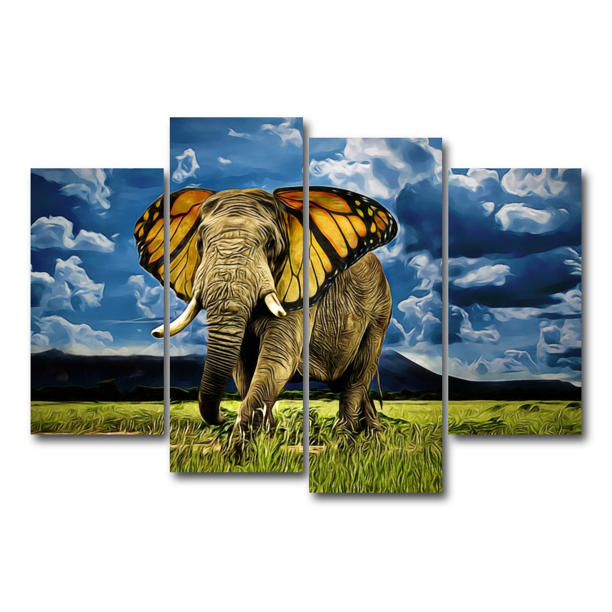 AUTO-MOCKUP WHITE | Butterfly Elephant Wall Art | 4 Piece | Gallery Wrapped | group=4_short