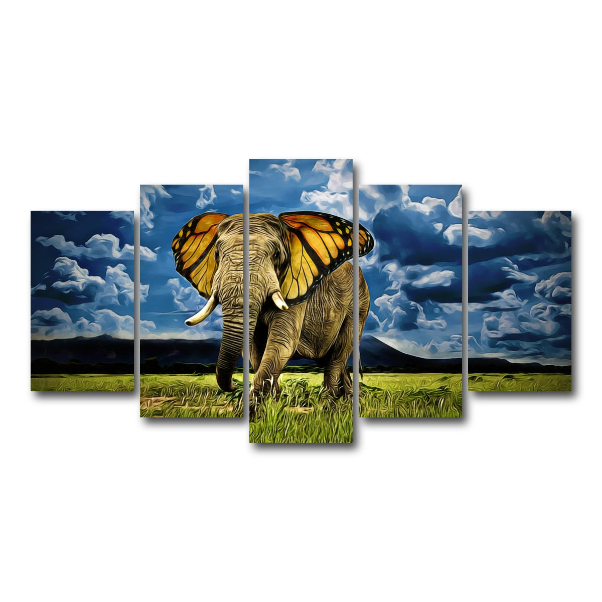 AUTO-MOCKUP WHITE | Butterfly Elephant Wall Art | 5 Piece | Gallery Wrapped | group=5_normal
