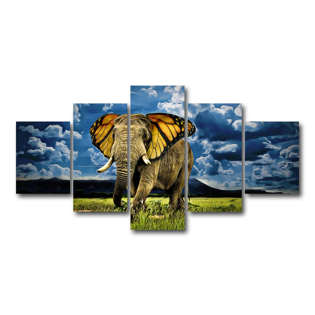 AUTO-MOCKUP WHITE | Butterfly Elephant Wall Art | 5 Piece | Gallery Wrapped | group=5_short