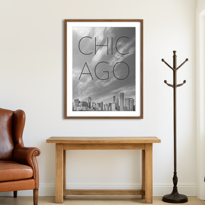 AUTO-MOCKUP ROOM | Chicago Skyline Text Wall Art