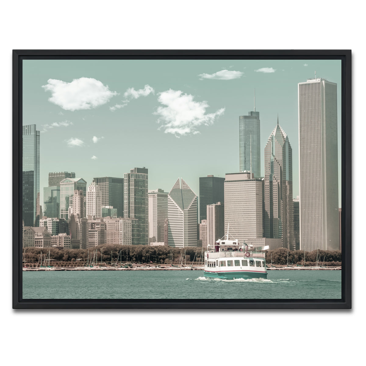 AUTO-MOCKUP WHITE | CHICAGO Skyline urban vintage style | 1 Piece | Black Framed Canvas | group=4x3