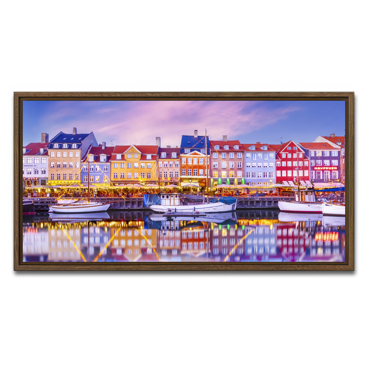 AUTO-MOCKUP WHITE | COPENHAGEN Nyhavn Idyllic Evening Impression | 1 Piece | Walnut Framed Canvas | group=2x1