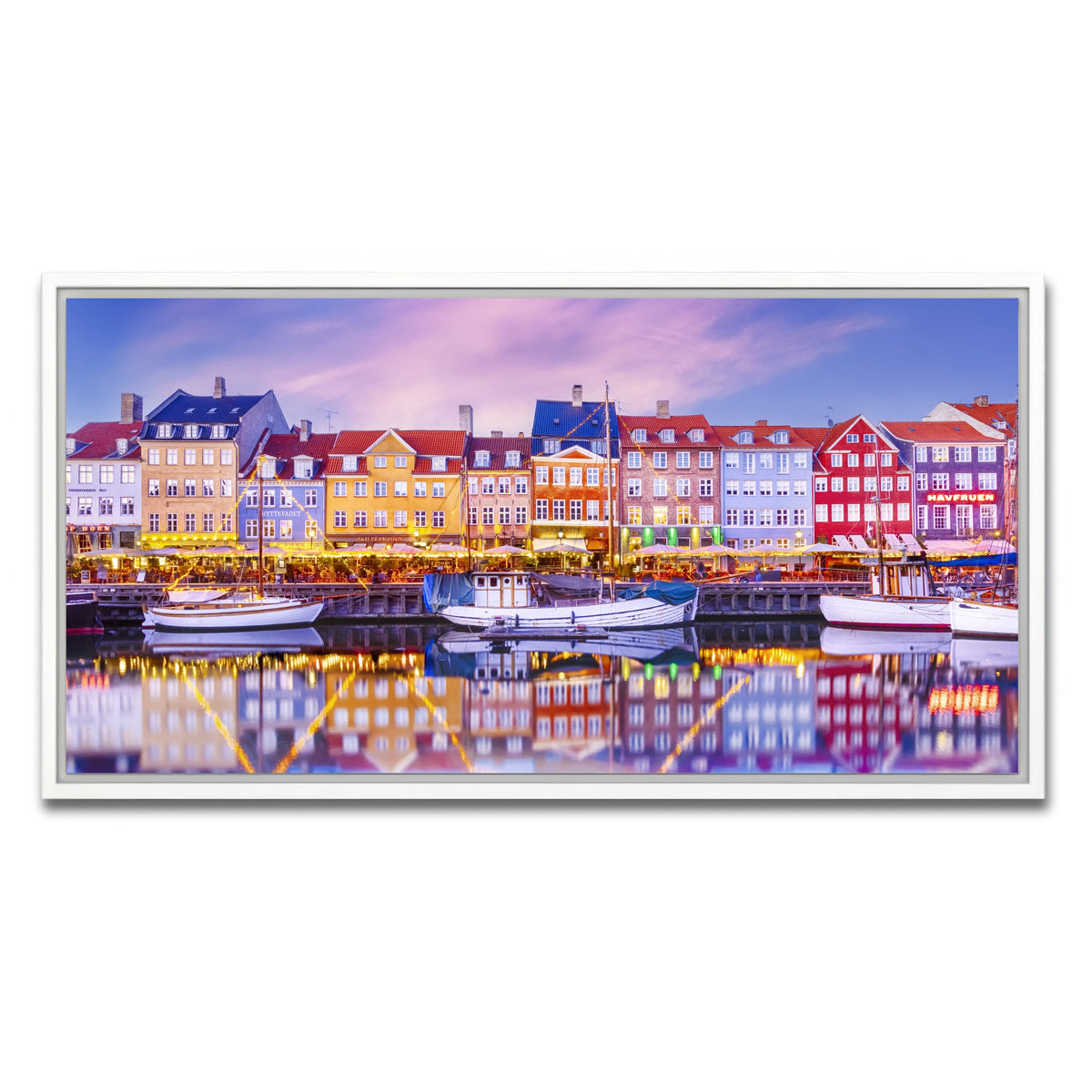 AUTO-MOCKUP WHITE | COPENHAGEN Nyhavn Idyllic Evening Impression | 1 Piece | White Framed Canvas | group=2x1