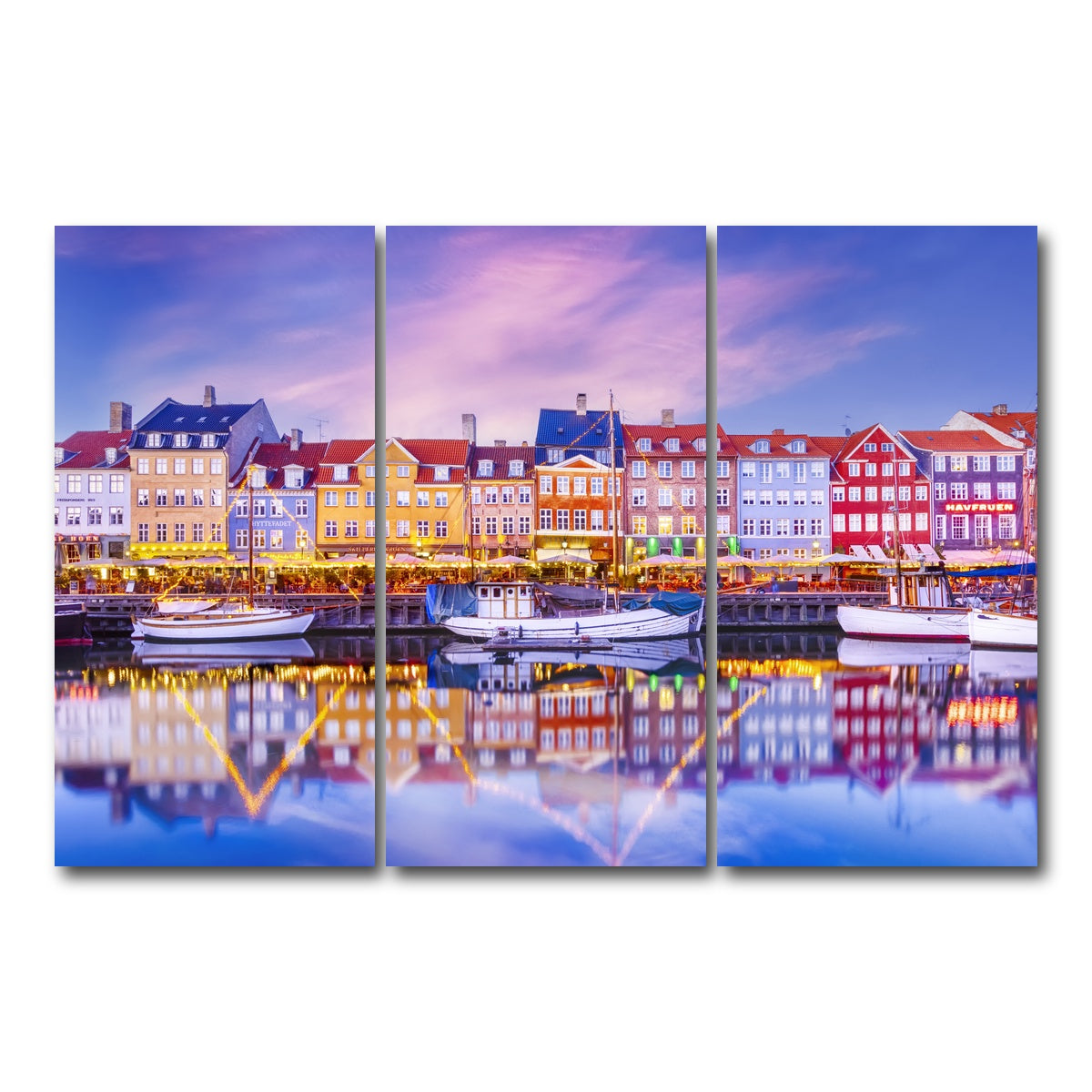 AUTO-MOCKUP WHITE | COPENHAGEN Nyhavn Idyllic Evening Impression | 3 Piece | Gallery Wrap Canvas | group=12x24