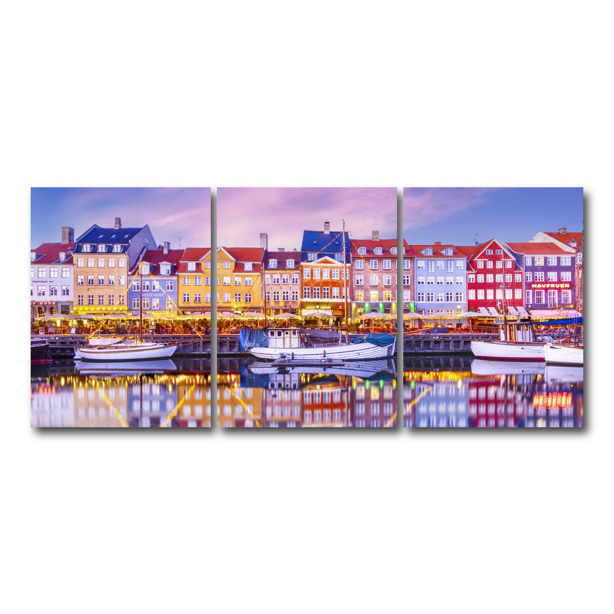 AUTO-MOCKUP WHITE | COPENHAGEN Nyhavn Idyllic Evening Impression | 3 Piece | Gallery Wrap Canvas | group=18x24