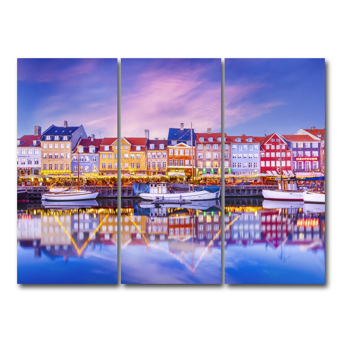 AUTO-MOCKUP WHITE | COPENHAGEN Nyhavn Idyllic Evening Impression | 3 Piece | Gallery Wrap Canvas | group=8x18