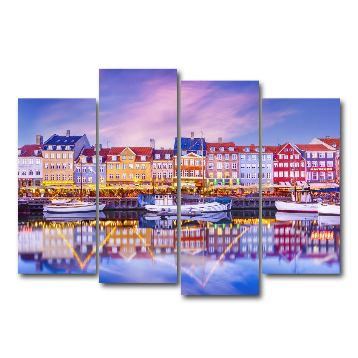 AUTO-MOCKUP WHITE | COPENHAGEN Nyhavn Idyllic Evening Impression | 4 Piece | Gallery Wrap Canvas | group=4_normal
