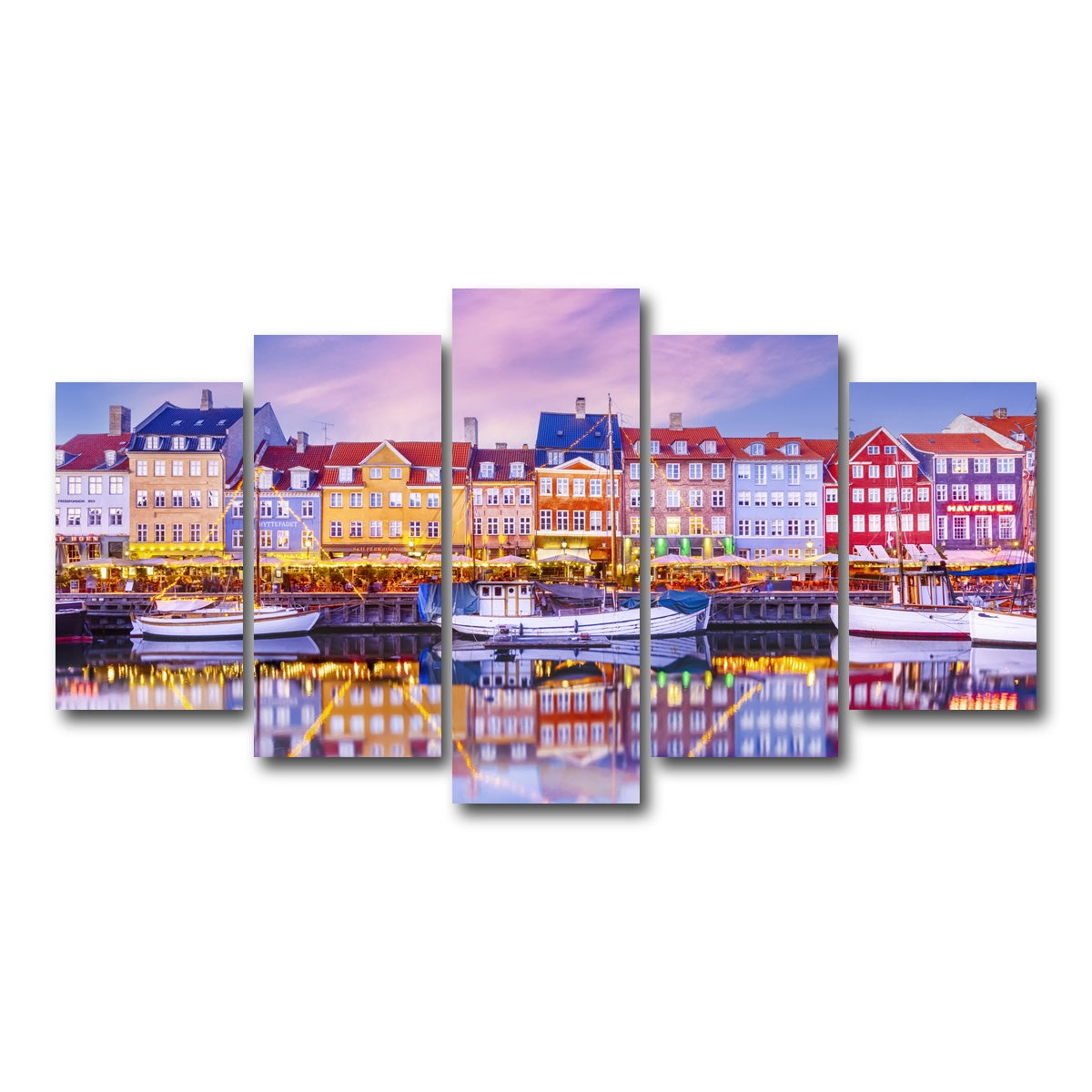 AUTO-MOCKUP WHITE | COPENHAGEN Nyhavn Idyllic Evening Impression | 5 Piece | Gallery Wrap Canvas | group=5_normal