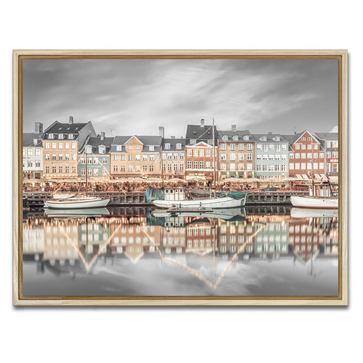 AUTO-MOCKUP WHITE | COPENHAGEN VINTAGE Nyhavn Idyllic Evening Impression | 1 Piece | Natural Framed Canvas | group=4x3