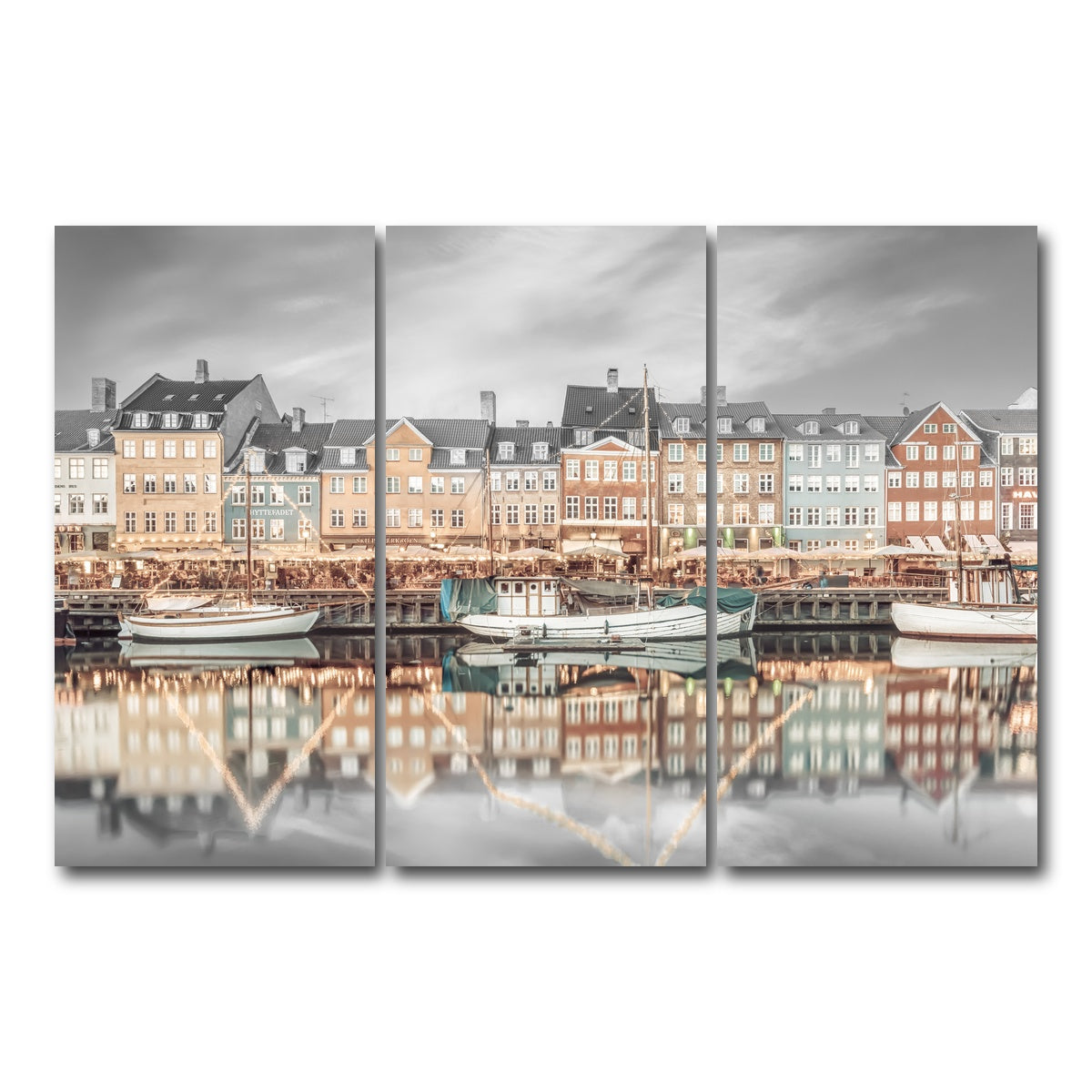 AUTO-MOCKUP WHITE | COPENHAGEN VINTAGE Nyhavn Idyllic Evening Impression | 3 Piece | Gallery Wrap Canvas | group=12x24