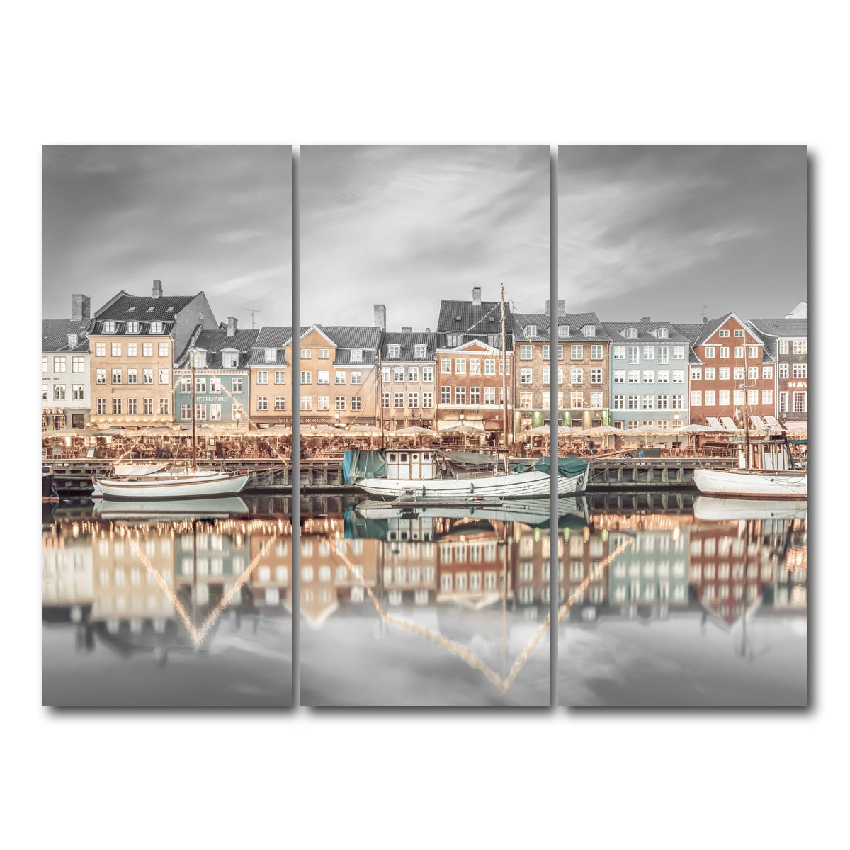 AUTO-MOCKUP WHITE | COPENHAGEN VINTAGE Nyhavn Idyllic Evening Impression | 3 Piece | Gallery Wrap Canvas | group=8x18