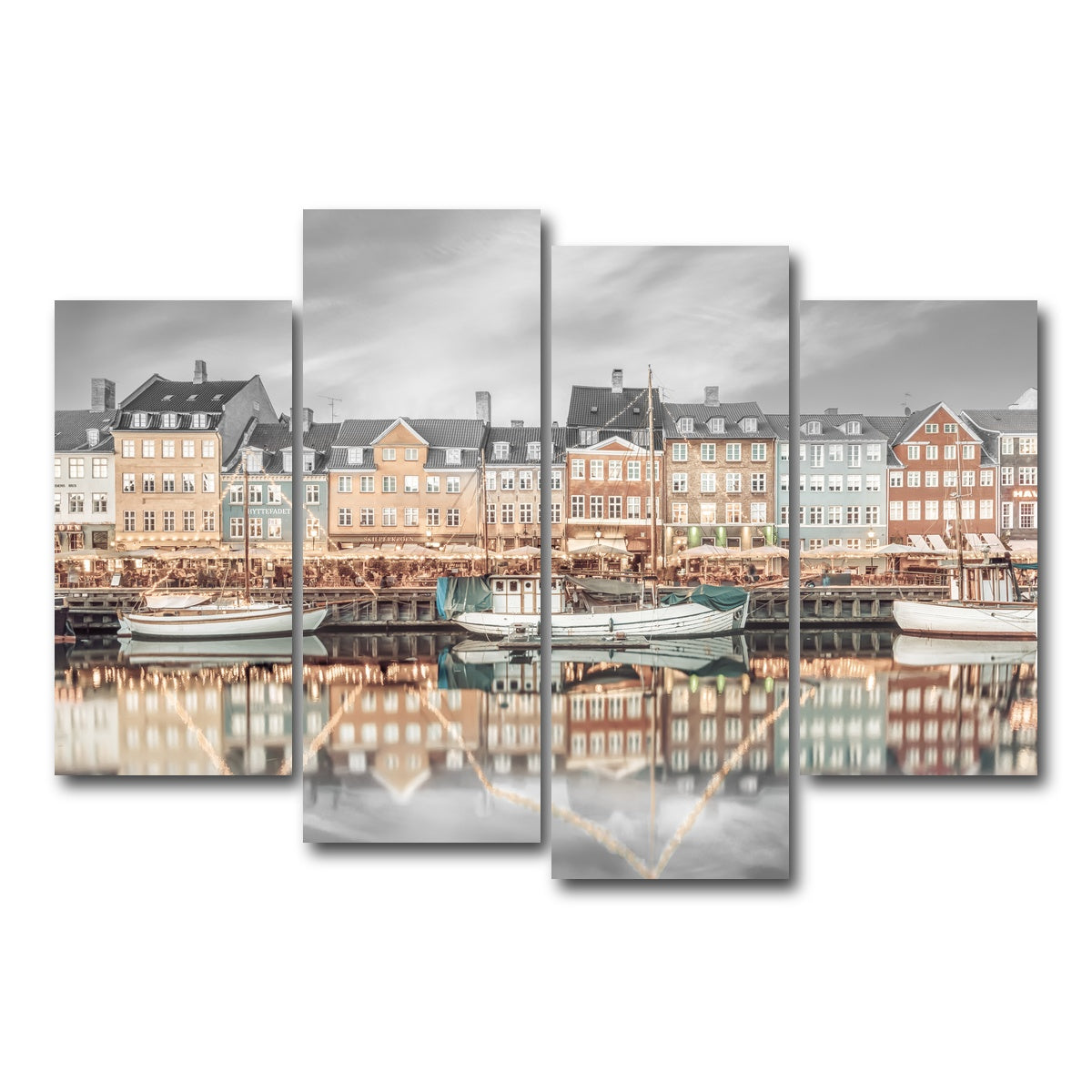 AUTO-MOCKUP WHITE | COPENHAGEN VINTAGE Nyhavn Idyllic Evening Impression | 4 Piece | Gallery Wrap Canvas | group=4_short