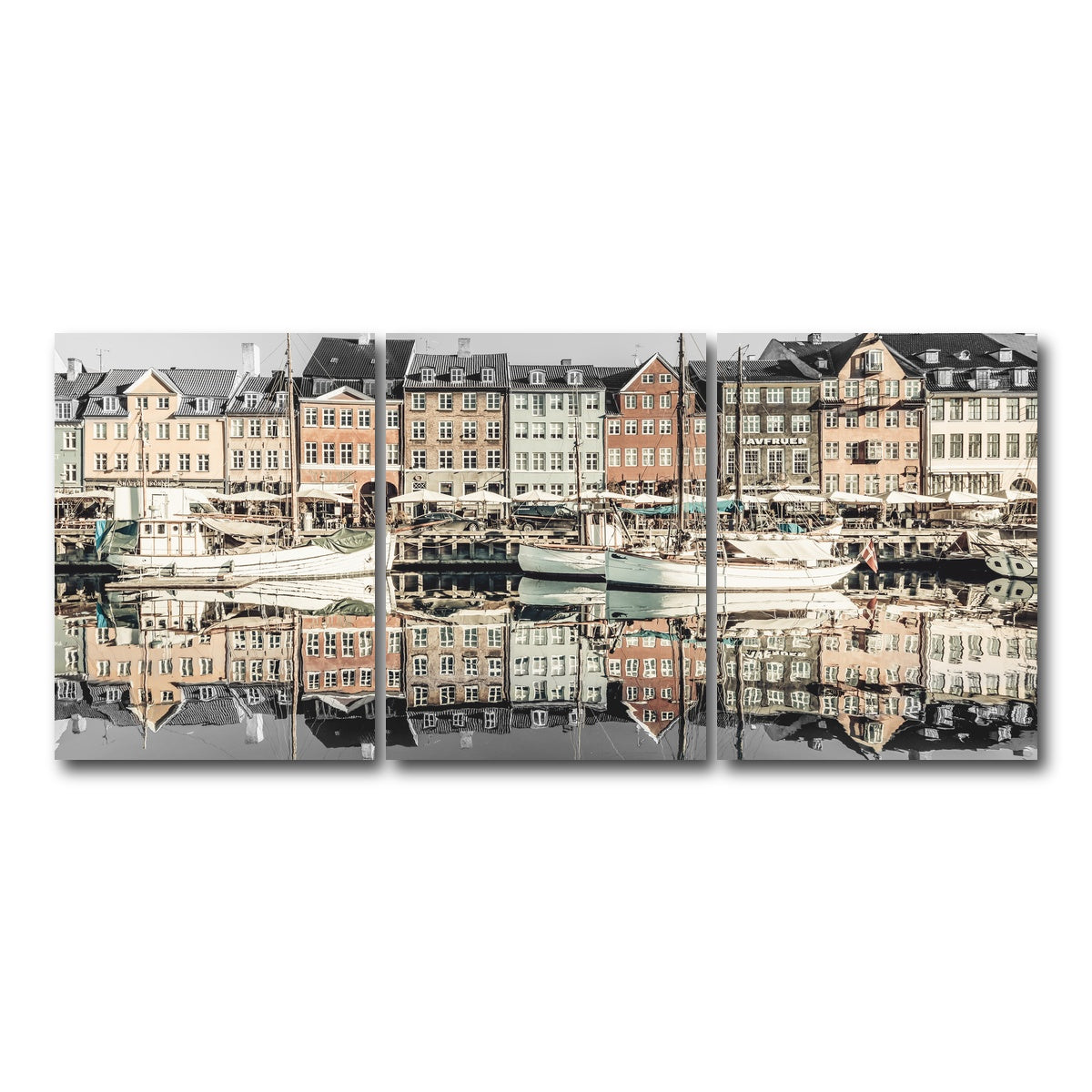 AUTO-MOCKUP WHITE | COPENHAGEN VINTAGE Nyhavn in the morning | 3 Piece | Gallery Wrap Canvas | group=18x24