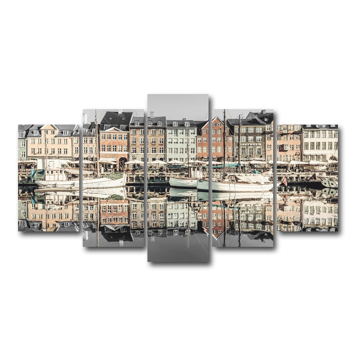 AUTO-MOCKUP WHITE | COPENHAGEN VINTAGE Nyhavn in the morning | 5 Piece | Gallery Wrap Canvas | group=5_normal