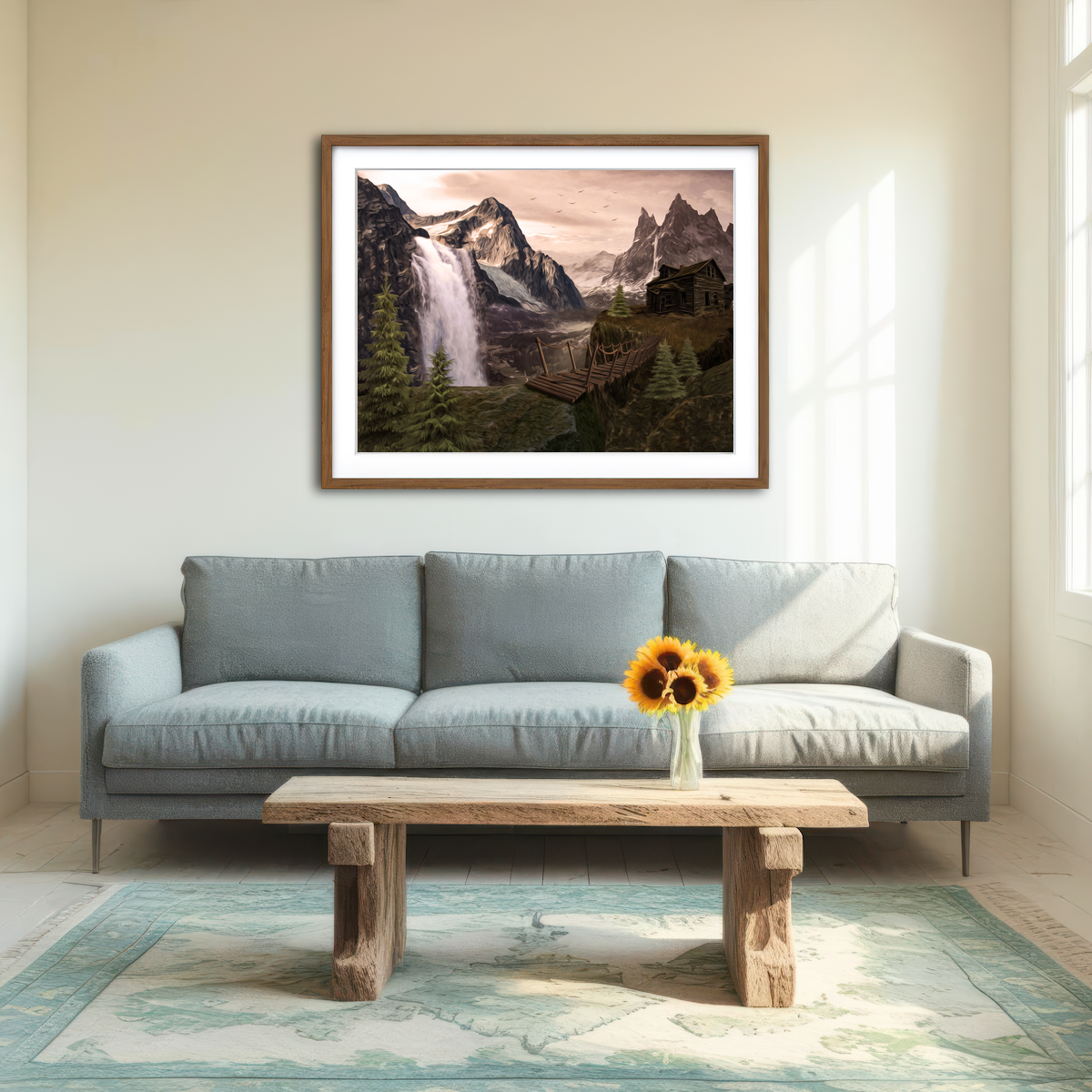 AUTO-MOCKUP ROOM | Cabin on a Cliff Wall Art