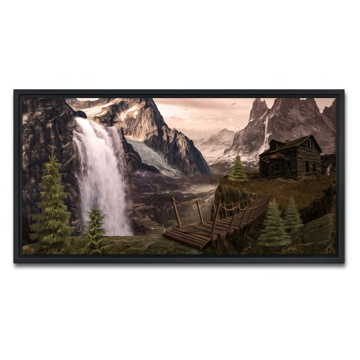 AUTO-MOCKUP WHITE | Cabin on a Cliff | 1 Piece | Black Framed Canvas | group=2x1