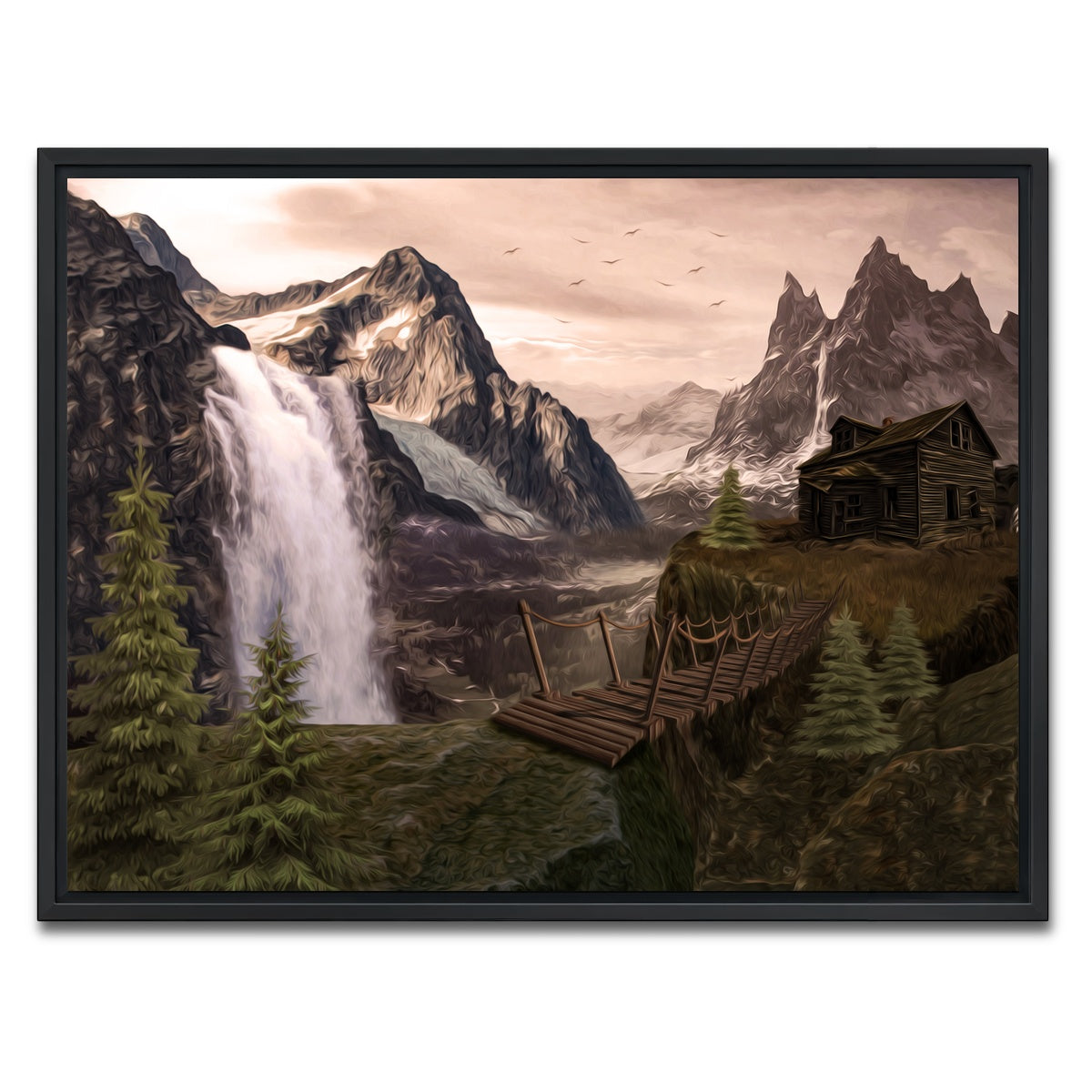 AUTO-MOCKUP WHITE | Cabin on a Cliff | 1 Piece | Black Framed Canvas | group=4x3