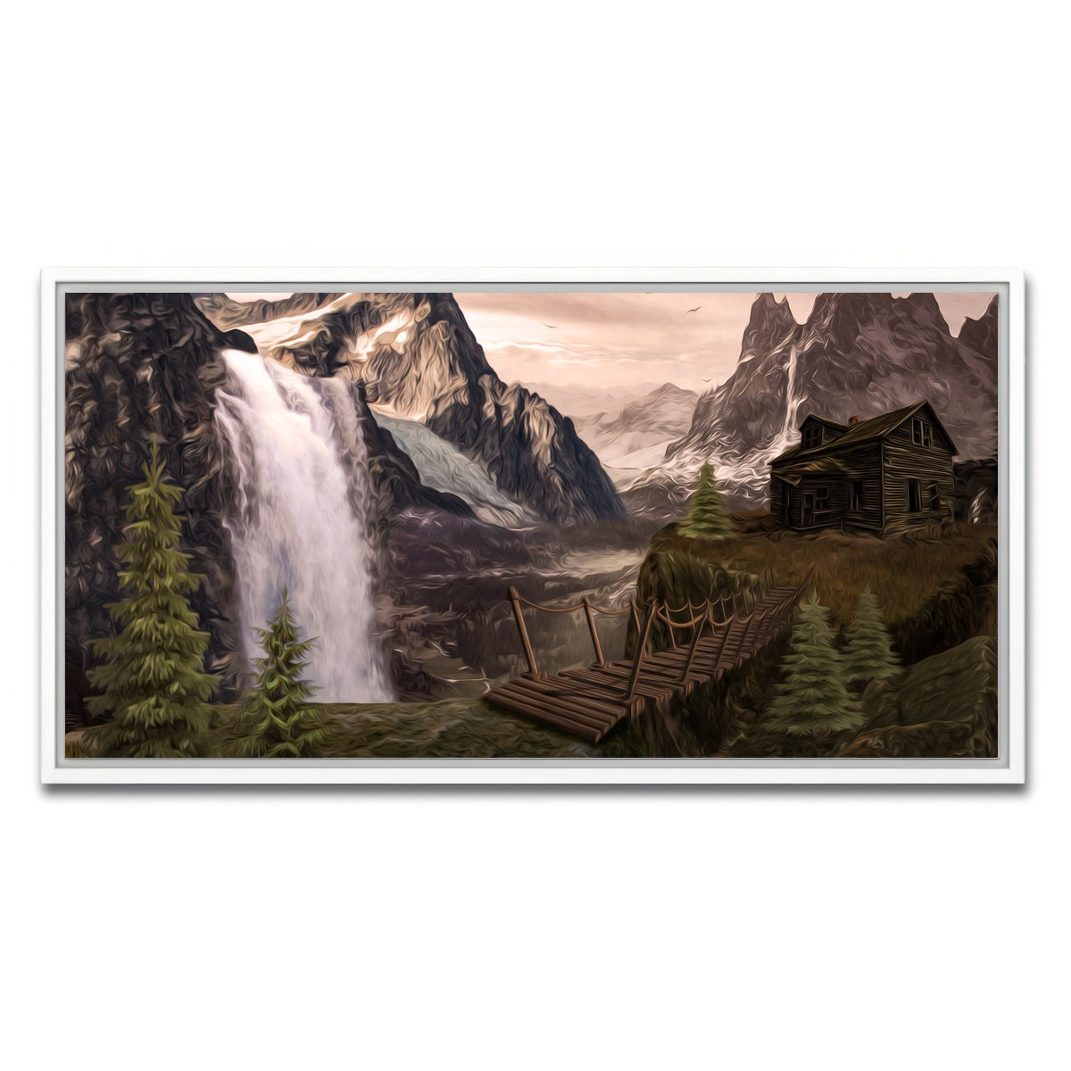 AUTO-MOCKUP WHITE | Cabin on a Cliff | 1 Piece | White Framed Canvas | group=2x1
