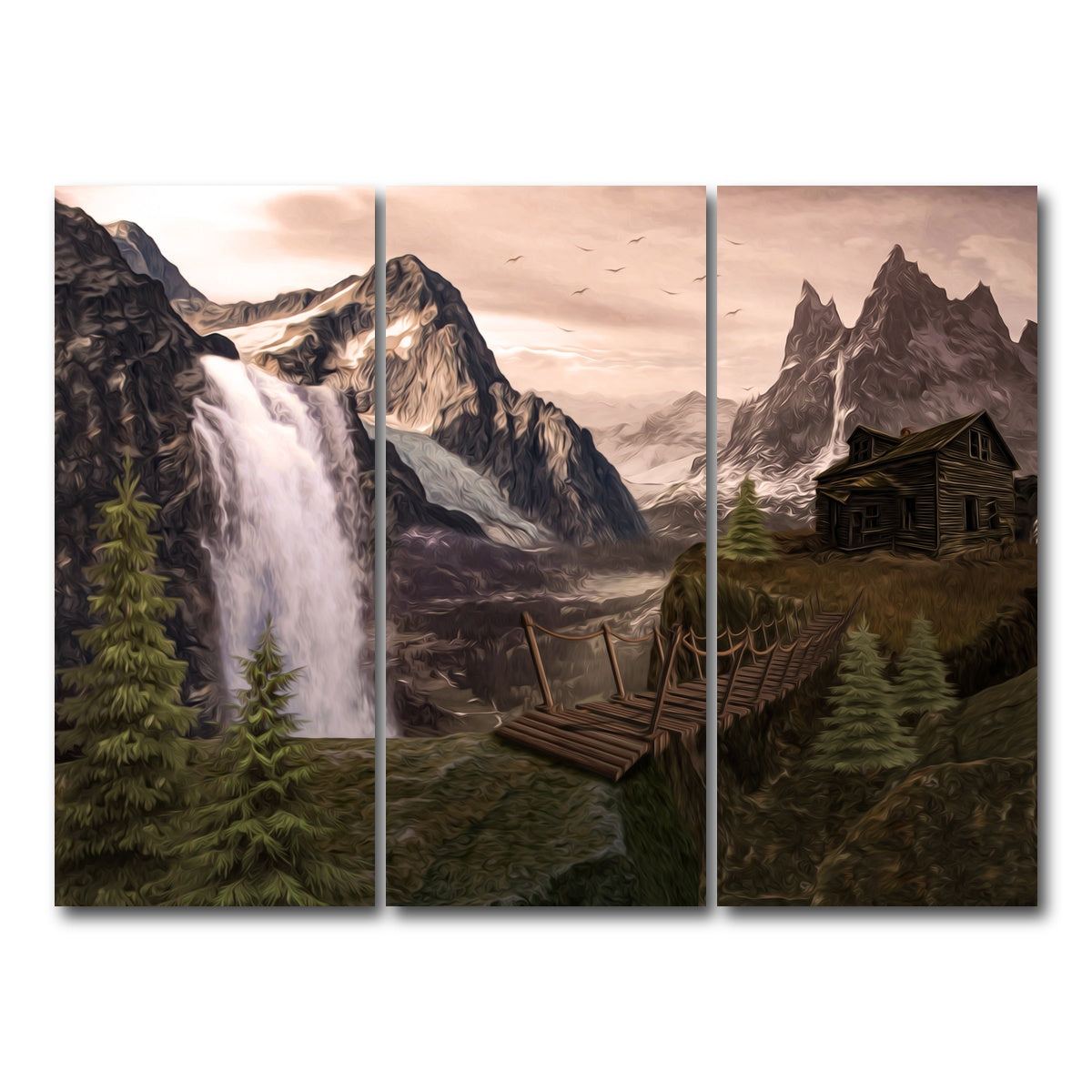AUTO-MOCKUP WHITE | Cabin on a Cliff | 3 Piece | Gallery Wrap Canvas | group=8x18