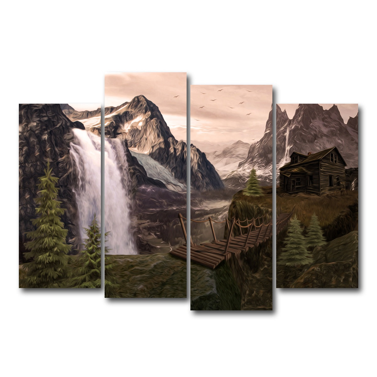 AUTO-MOCKUP WHITE | Cabin on a Cliff | 4 Piece | Gallery Wrap Canvas | group=4_normal