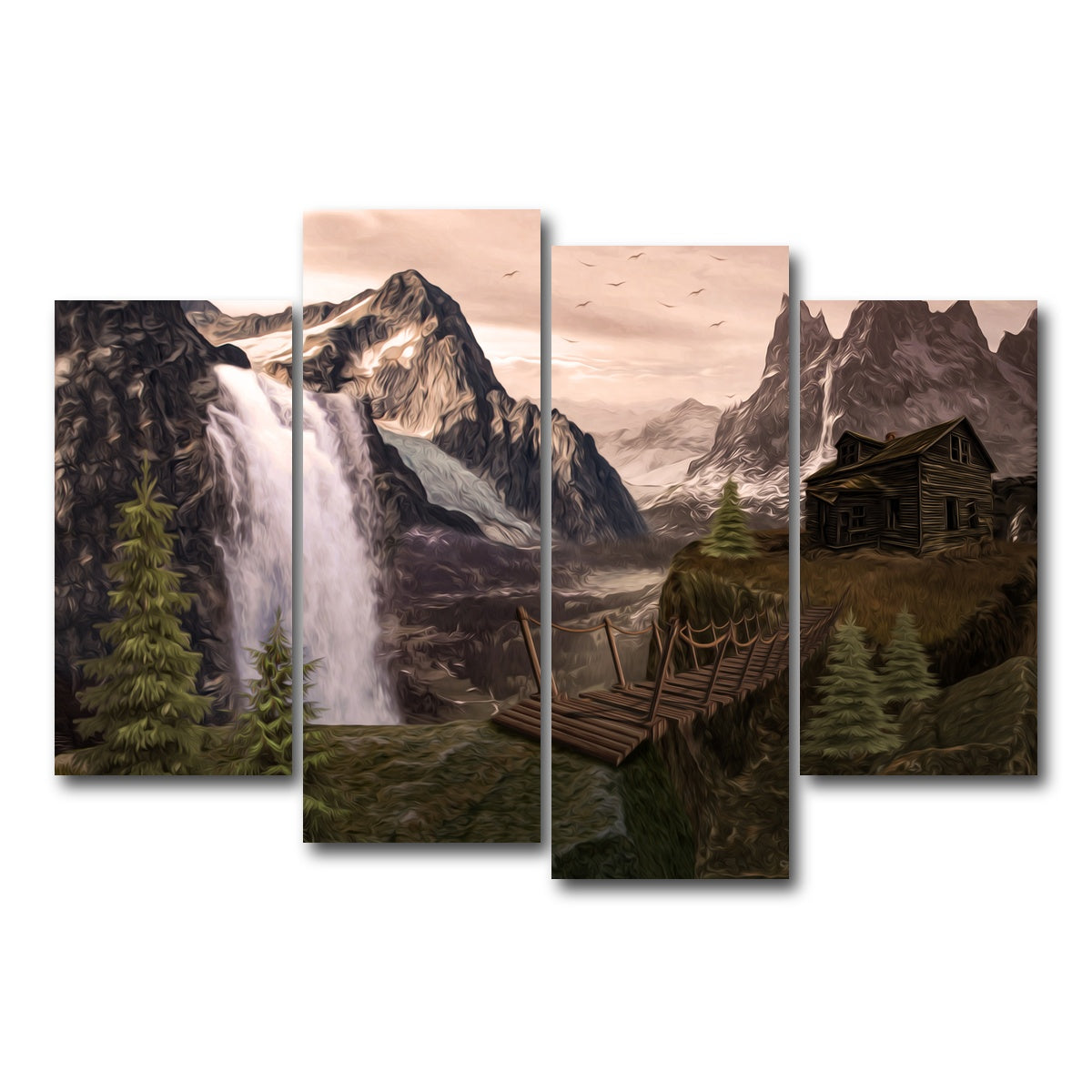 AUTO-MOCKUP WHITE | Cabin on a Cliff | 4 Piece | Gallery Wrap Canvas | group=4_short