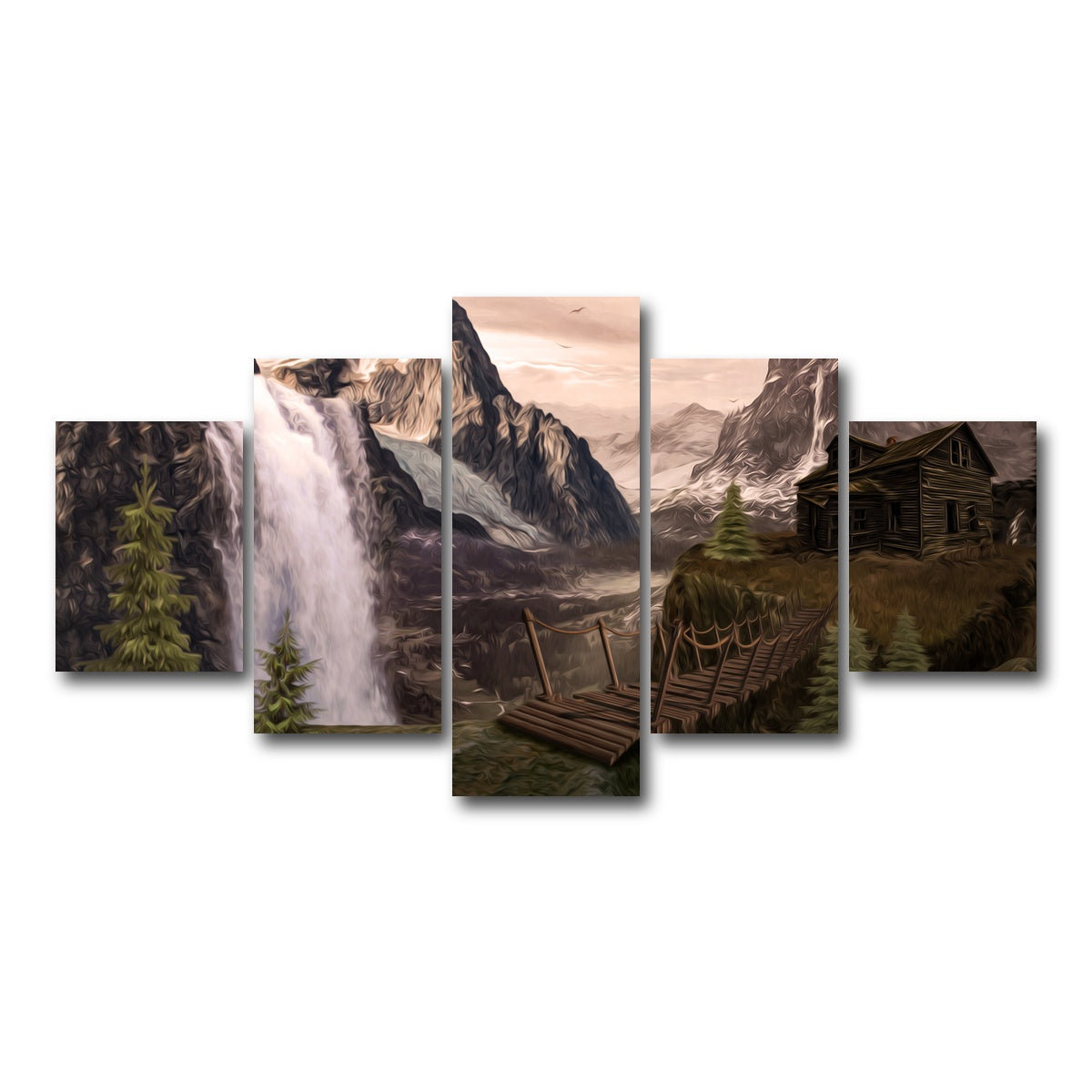 AUTO-MOCKUP WHITE | Cabin on a Cliff | 5 Piece | Gallery Wrap Canvas | group=5_short