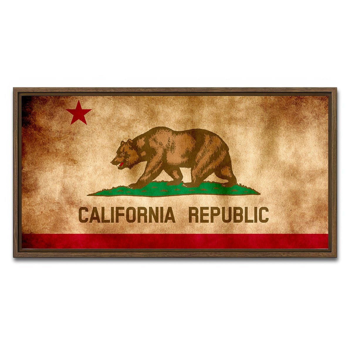 AUTO-MOCKUP WHITE | California State Flag Grunge | 1 Piece | Walnut Framed Canvas | group=2x1