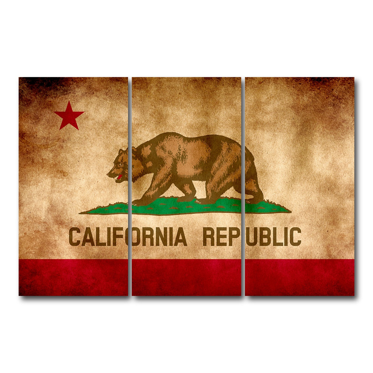 AUTO-MOCKUP WHITE | California State Flag Grunge | 3 Piece | Gallery Wrap Canvas | group=12x24