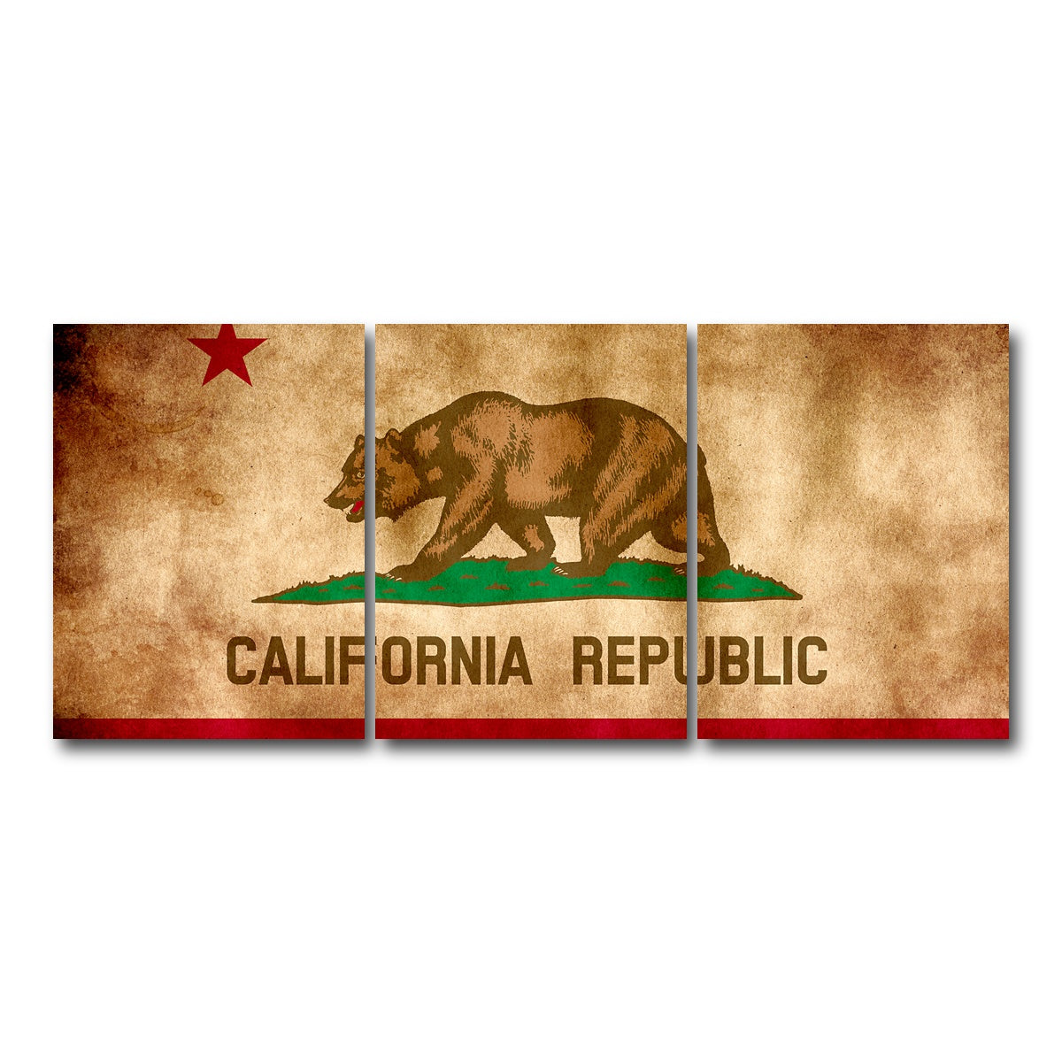 AUTO-MOCKUP WHITE | California State Flag Grunge | 3 Piece | Gallery Wrap Canvas | group=18x24