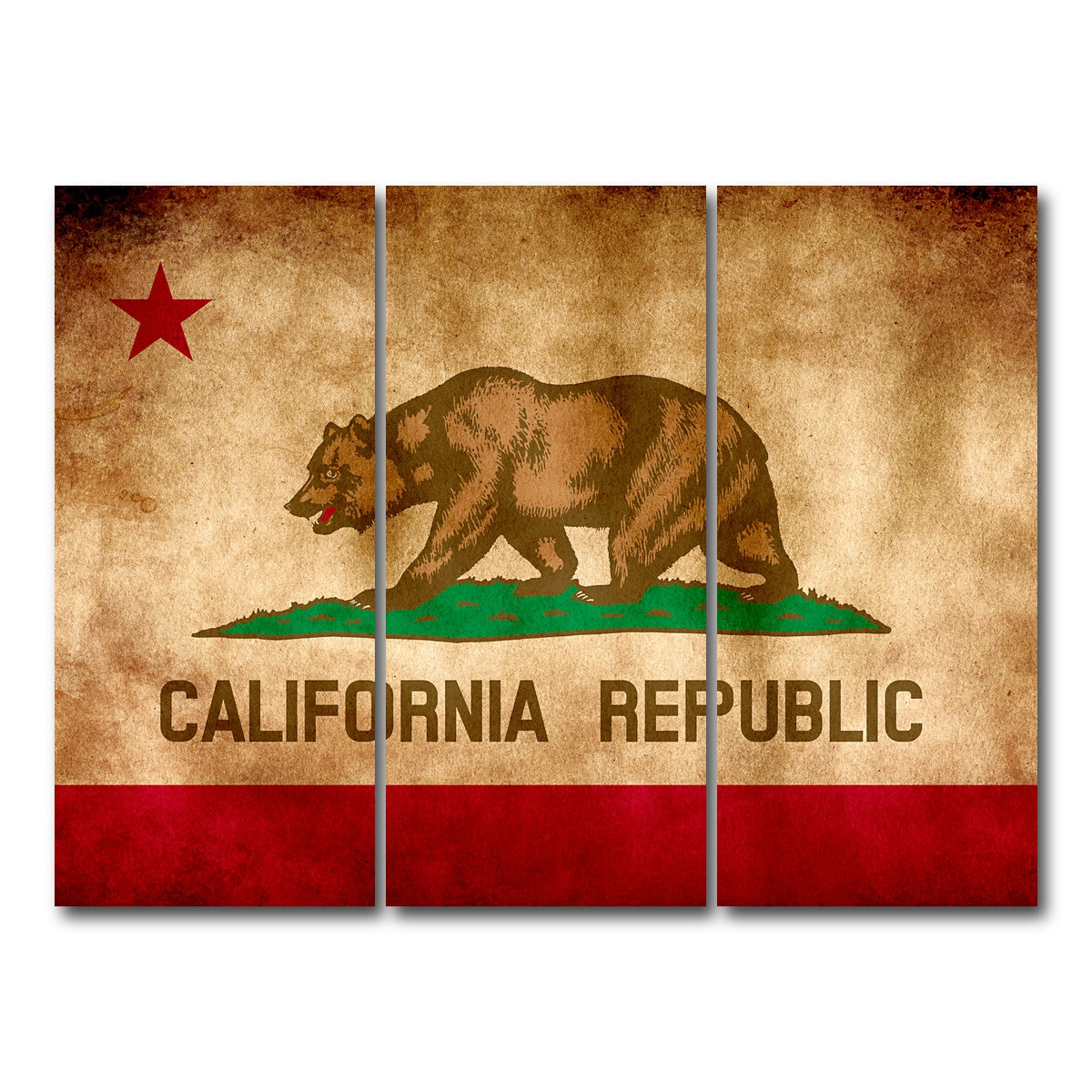 AUTO-MOCKUP WHITE | California State Flag Grunge | 3 Piece | Gallery Wrap Canvas | group=8x18