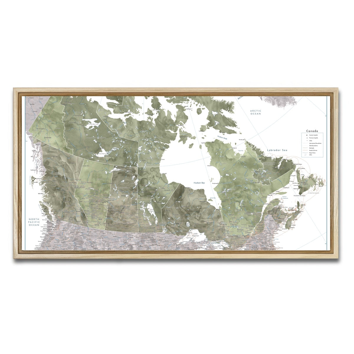 AUTO-MOCKUP WHITE | Canada Map 2 | 1 Piece | Natural Framed Canvas | group=2x1