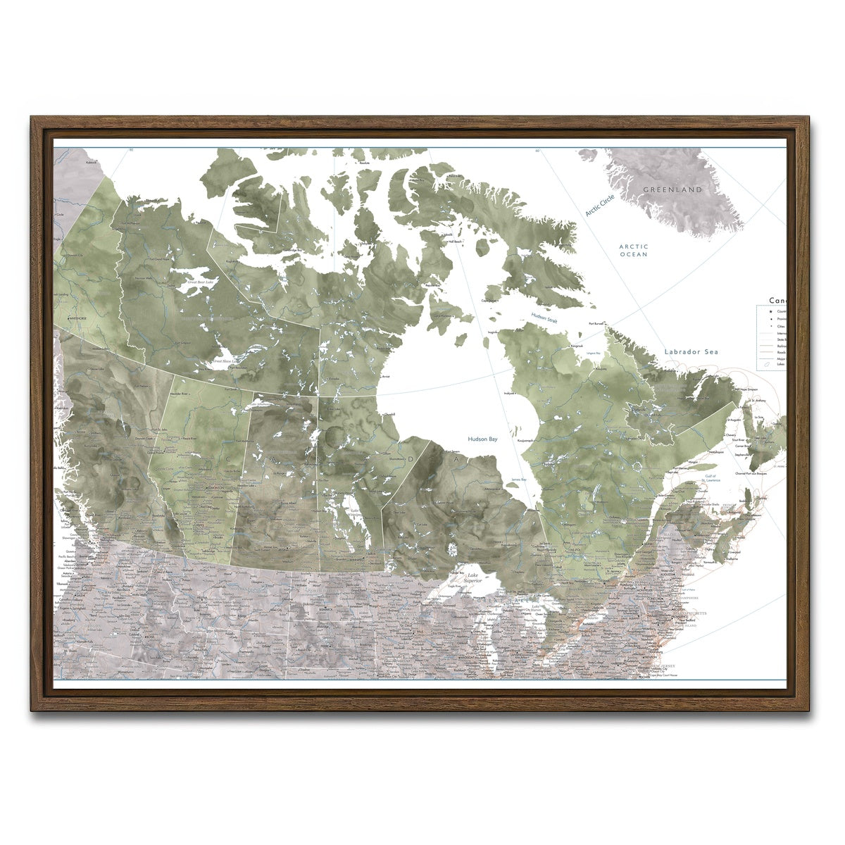 AUTO-MOCKUP WHITE | Canada Map 2 | 1 Piece | Walnut Framed Canvas | group=4x3