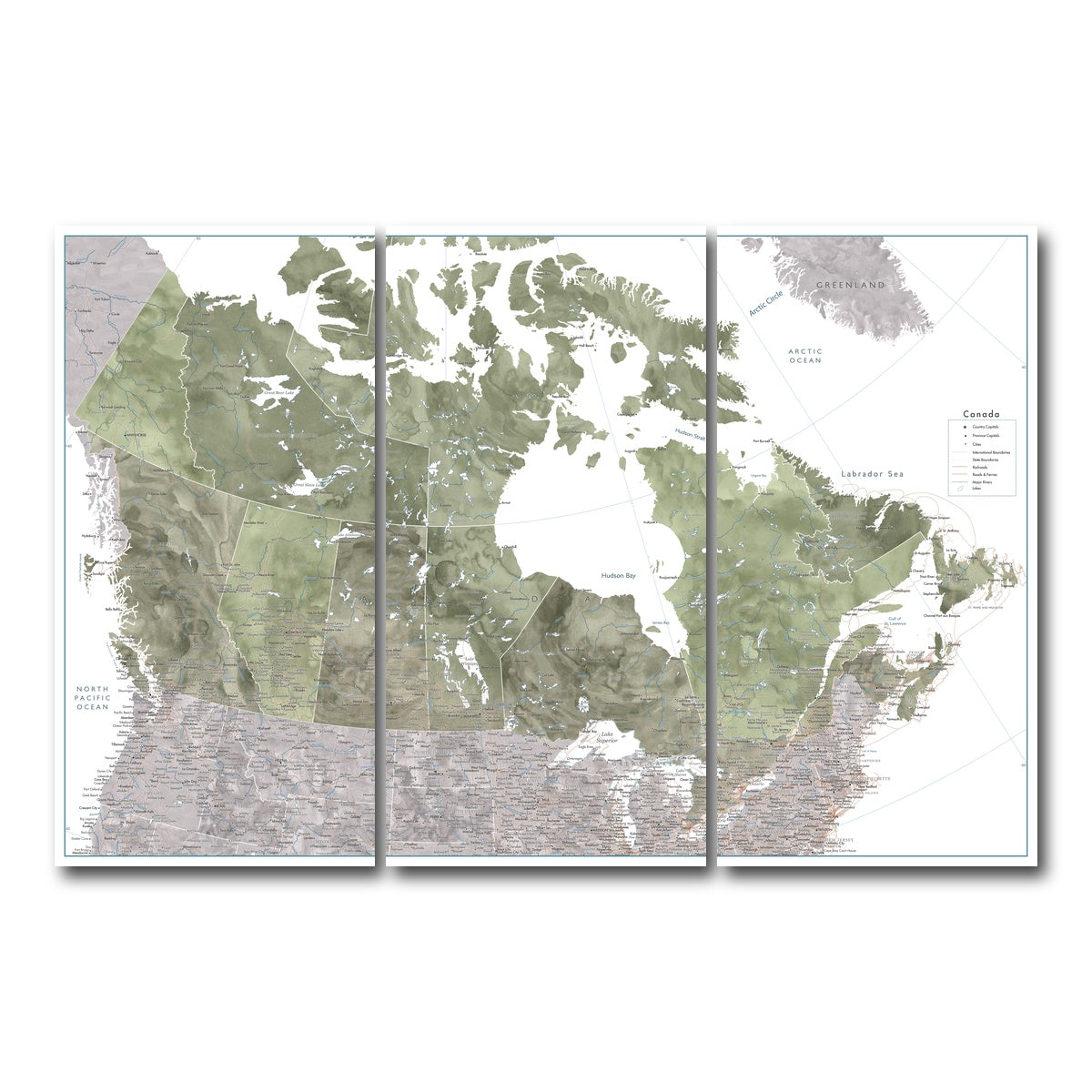 AUTO-MOCKUP WHITE | Canada Map 2 | 3 Piece | Gallery Wrap Canvas | group=12x24