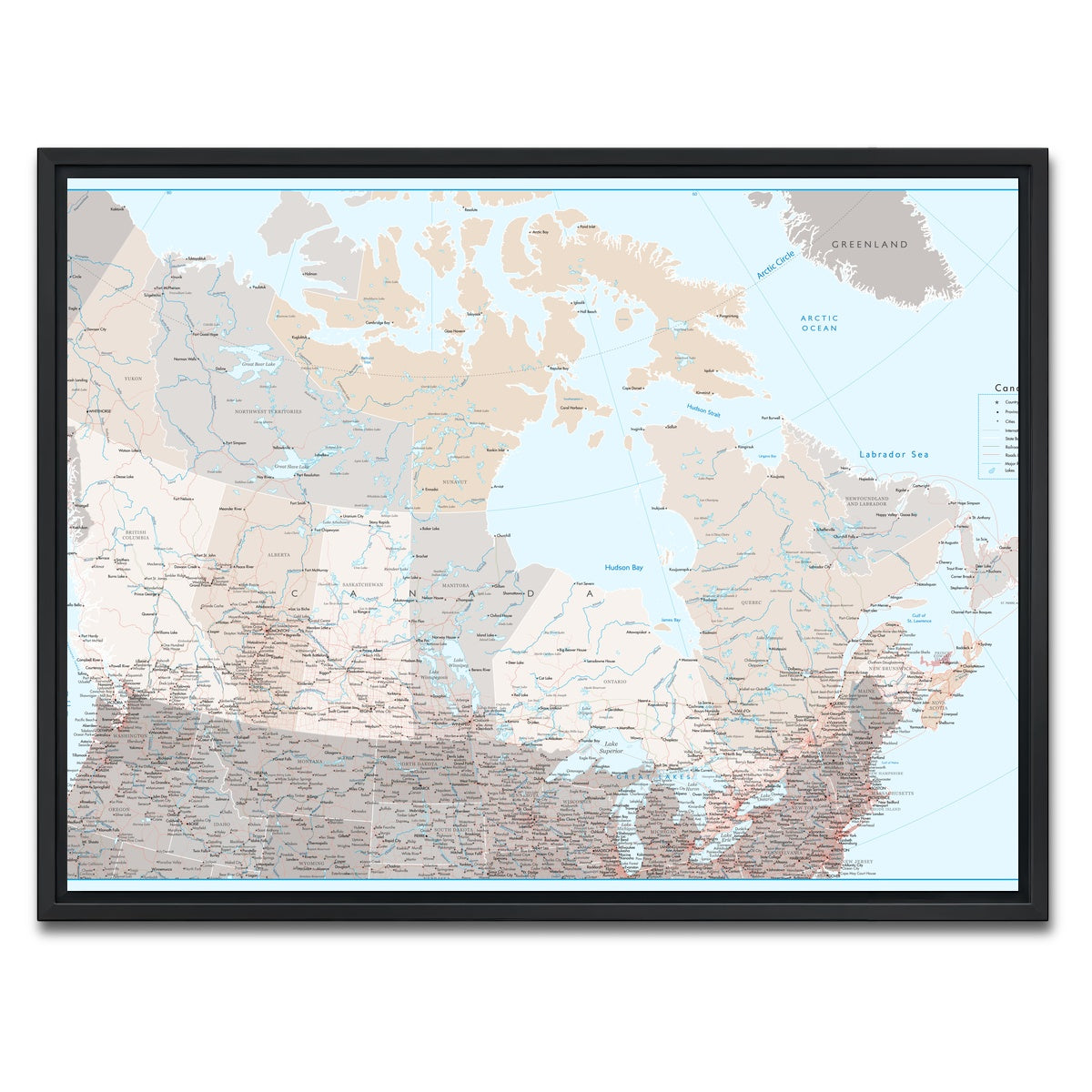 AUTO-MOCKUP WHITE | Canada Map | 1 Piece | Black Framed Canvas | group=4x3