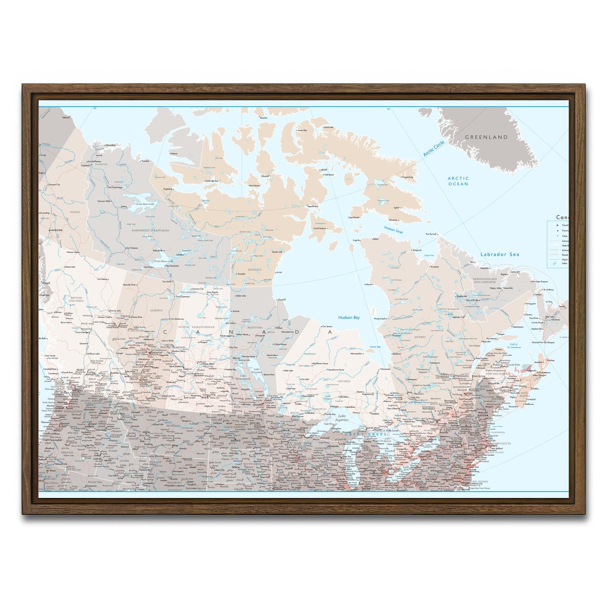 AUTO-MOCKUP WHITE | Canada Map | 1 Piece | Walnut Framed Canvas | group=4x3