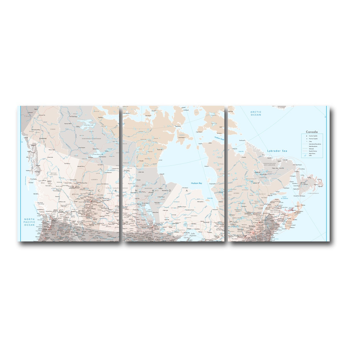 AUTO-MOCKUP WHITE | Canada Map | 3 Piece | Gallery Wrap Canvas | group=18x24