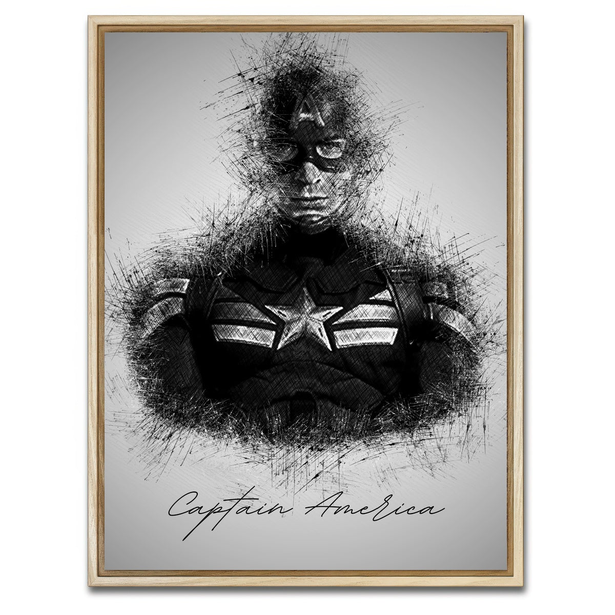 AUTO-MOCKUP WHITE | Captain America Sketch | 1 Piece | Natural Framed Canvas | group=3x4