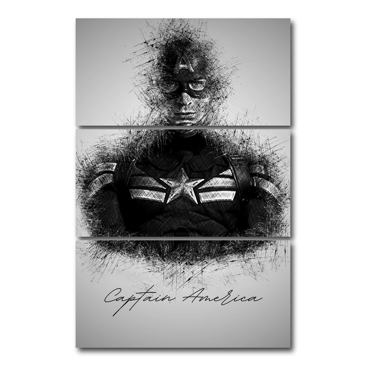 AUTO-MOCKUP WHITE | Captain America Sketch | 3 Piece | Gallery Wrap Canvas | group=12x24_stacked