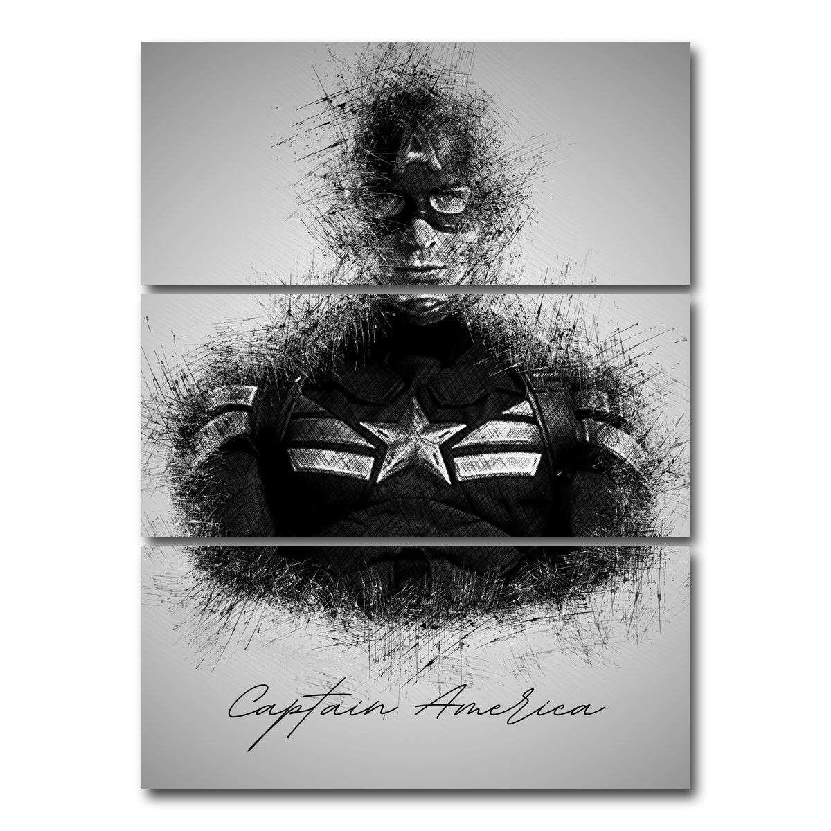AUTO-MOCKUP WHITE | Captain America Sketch | 3 Piece | Gallery Wrap Canvas | group=8x18_stacked