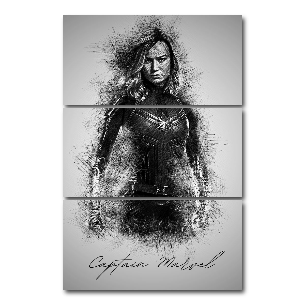 AUTO-MOCKUP WHITE | Captain Marvel Sketch | 3 Piece | Gallery Wrap Canvas | group=12x24_stacked