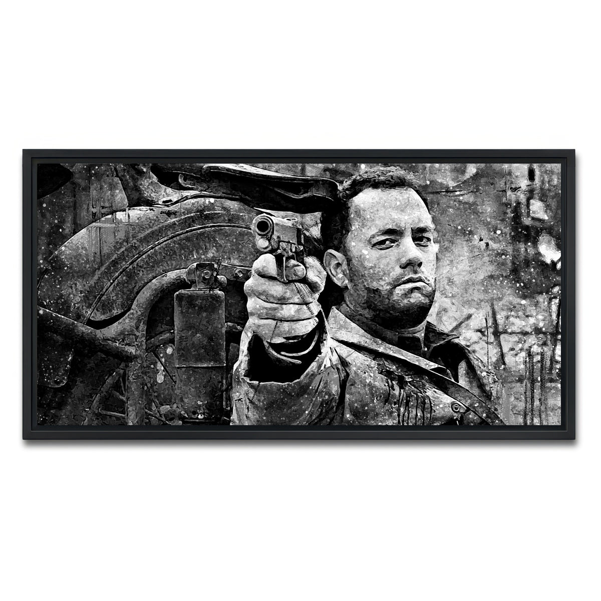 AUTO-MOCKUP WHITE | Captain Miller grayscale | 1 Piece | Black Framed Canvas | group=2x1