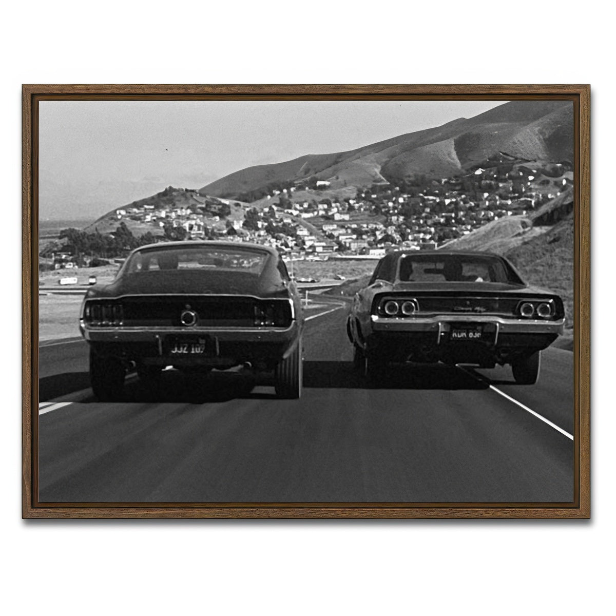 AUTO-MOCKUP WHITE | Car Chase Bullitt | 1 Piece | Walnut Framed Canvas | group=4x3
