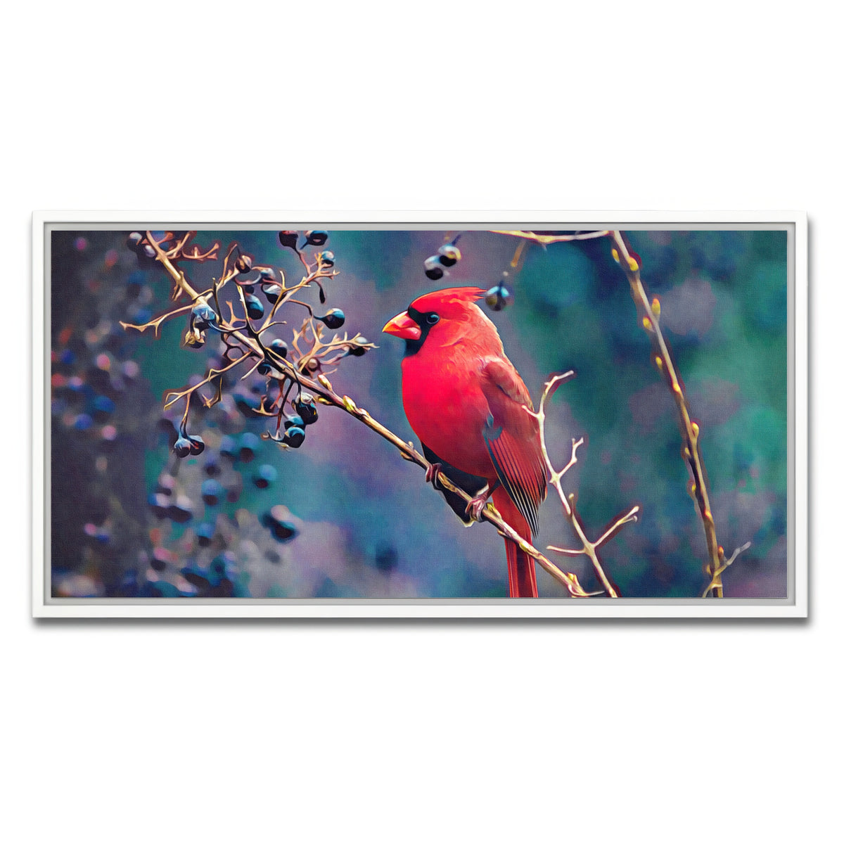 AUTO-MOCKUP WHITE | Cardinal and Berries | 1 Piece | White Framed Canvas | group=2x1