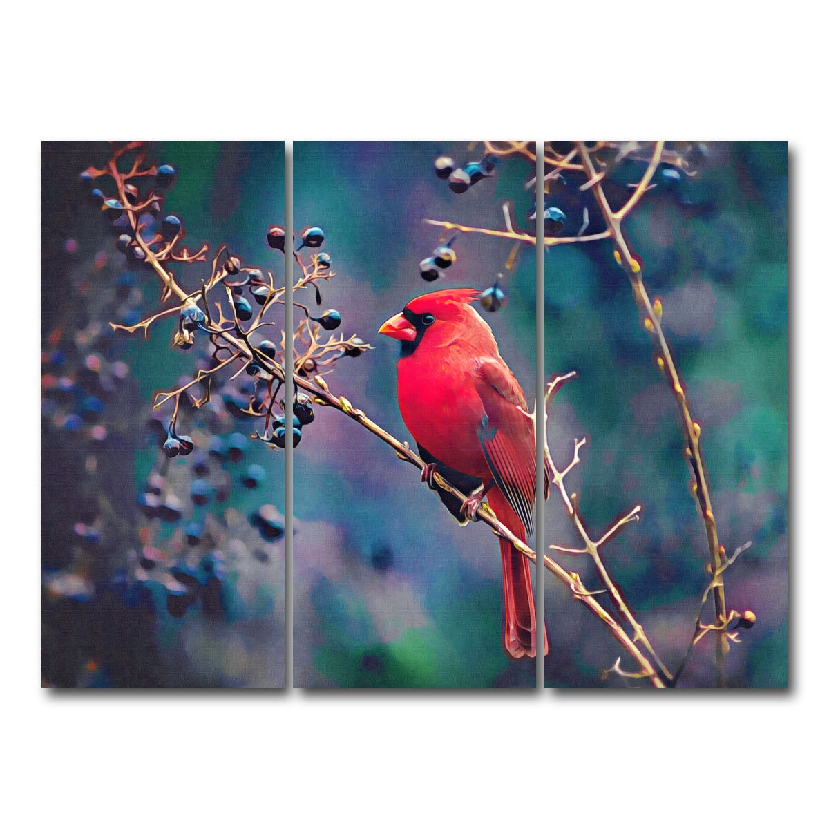 AUTO-MOCKUP WHITE | Cardinal and Berries | 3 Piece | Gallery Wrap Canvas | group=8x18