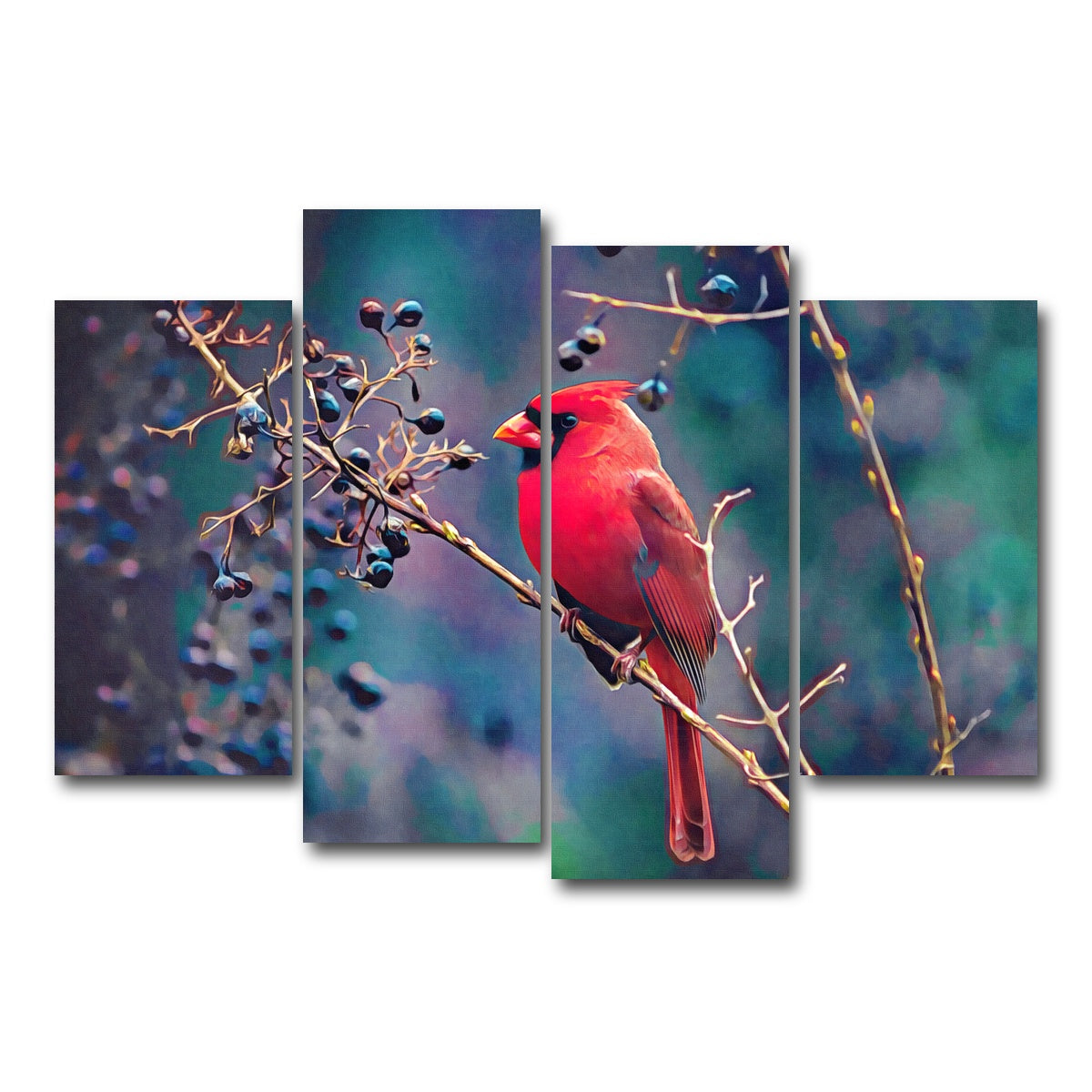 AUTO-MOCKUP WHITE | Cardinal and Berries | 4 Piece | Gallery Wrap Canvas | group=4_short